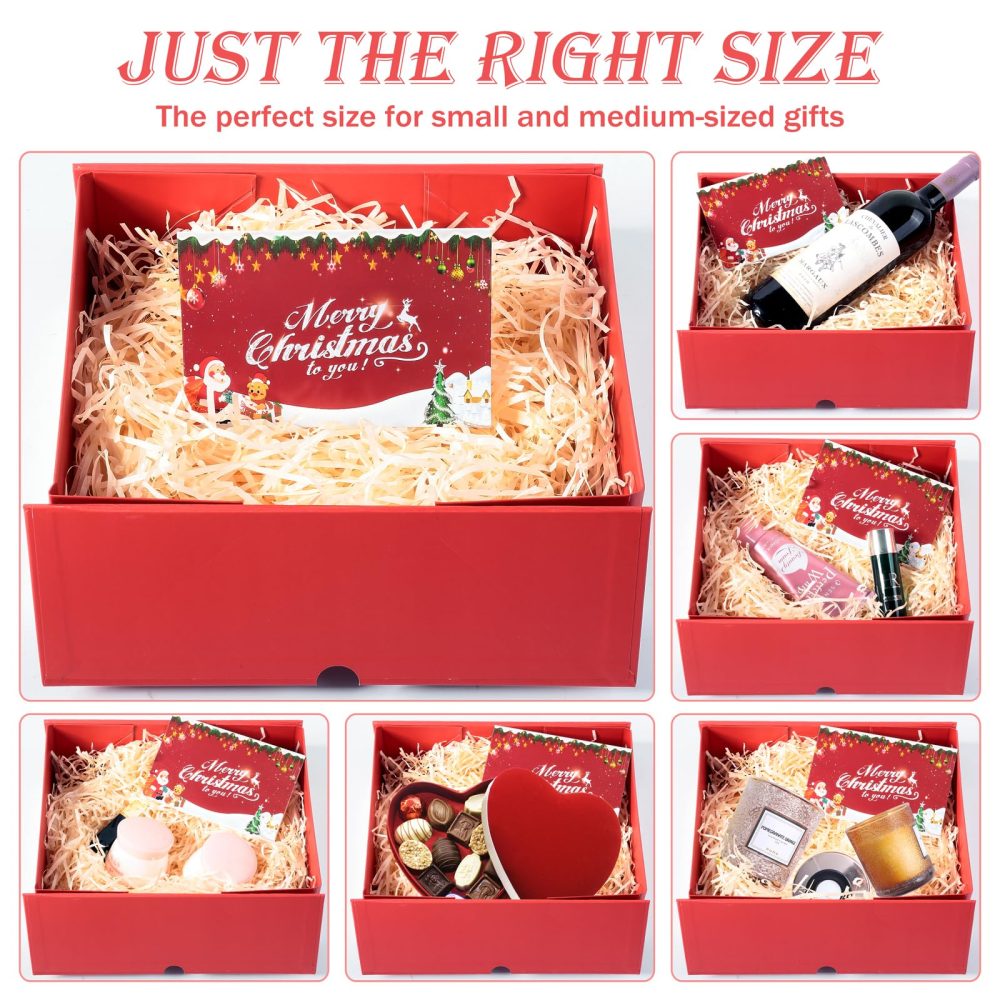 Christmas Boxes with Lids Large Christmas Eve Gift Boxes Christmas Eve Box, 280 X 207 X 100 mm Gift Boxes for Presents, Empty Christmas Box with Ribbon Card for Christmas Party Favor Supplies - Image 4