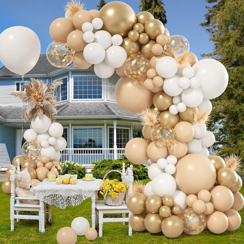 161pcs White and Gold Balloons Arch Kit, White Sand Gold Balloon Garland with Nude Sand White Balloons Gold Confetti Balloon for Birthday Party Decoration Anniversary Party Backdrop Decoration - Image 3