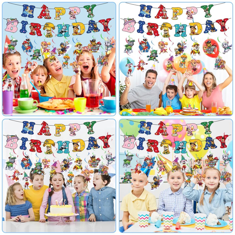 Banner5 Dog Birthday Decoration, 16PCS Bunting Garland and Hanging Decoration, Happy Birthday Banner Decorations, Theme Birthday Banner Party Decoration for Kids Birthday Party - Image 2