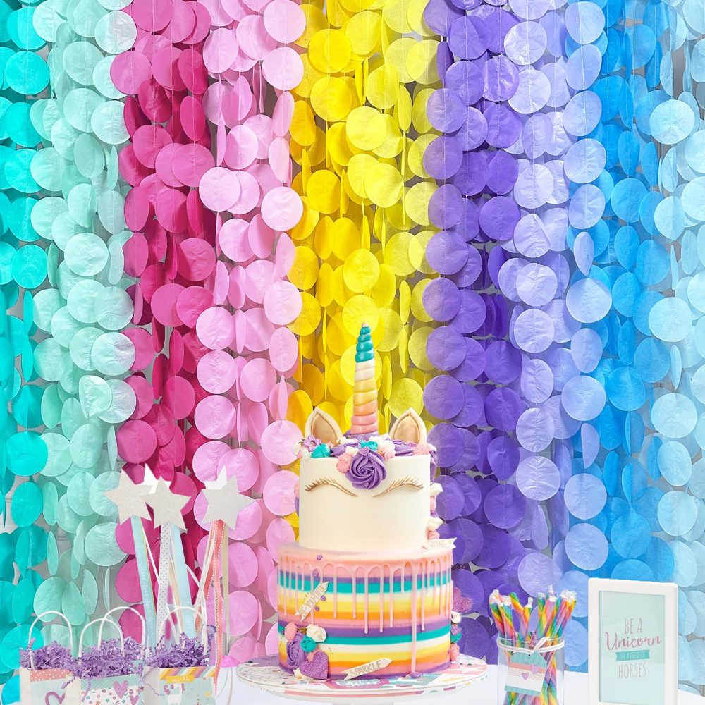 256Ft Ombre Unicorn Tissue Paper Streamer Pastel Big Circle Dots Hanging Garland Backdrop Polka Dot Bunting Banner for Macaron Birthday Wedding Bachelorette Engagement Bridal Baby Shower Party Decor
