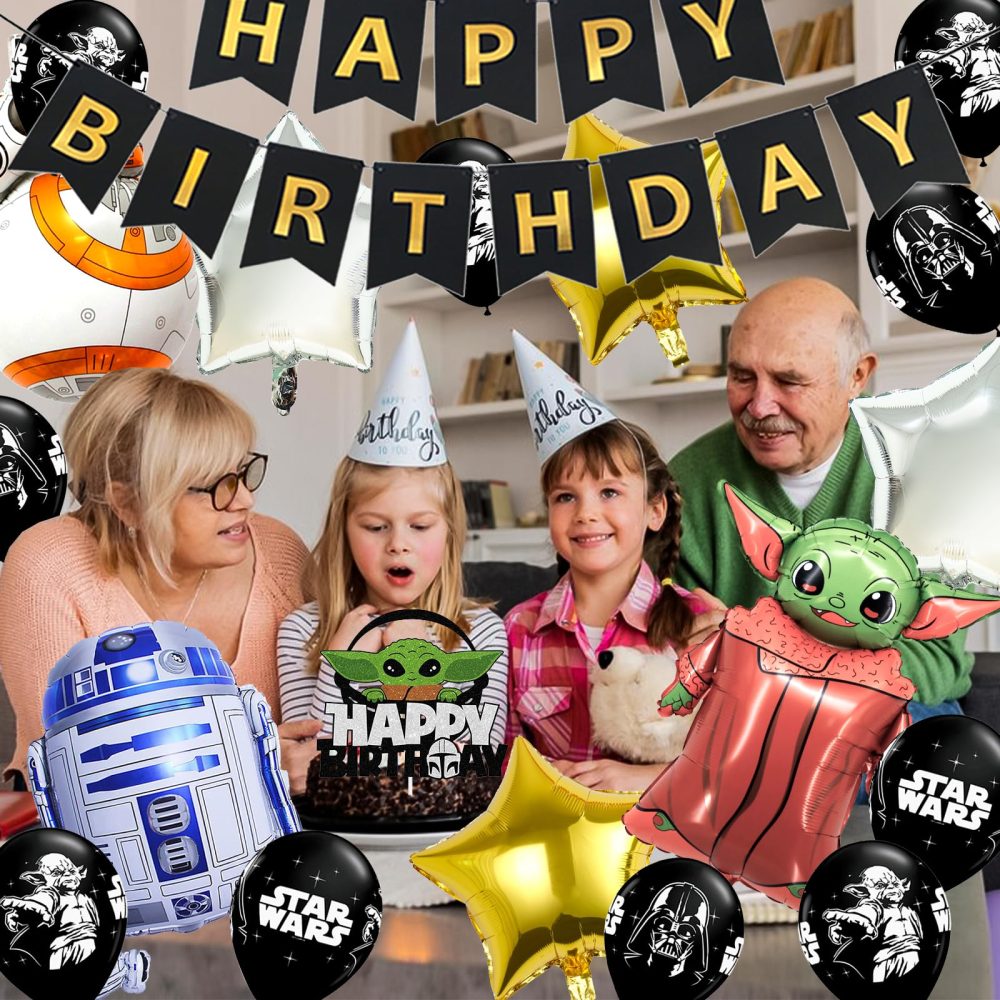 21PCS S-tar Wars Party Balloons, Cartoon Yoda Foil Balloons Wars Theme Birthday Party Decorations Set with Banner Cake Toppers Latex Balloons, Wars Birthday Party Supplies for Kids Boys Girls - Image 5