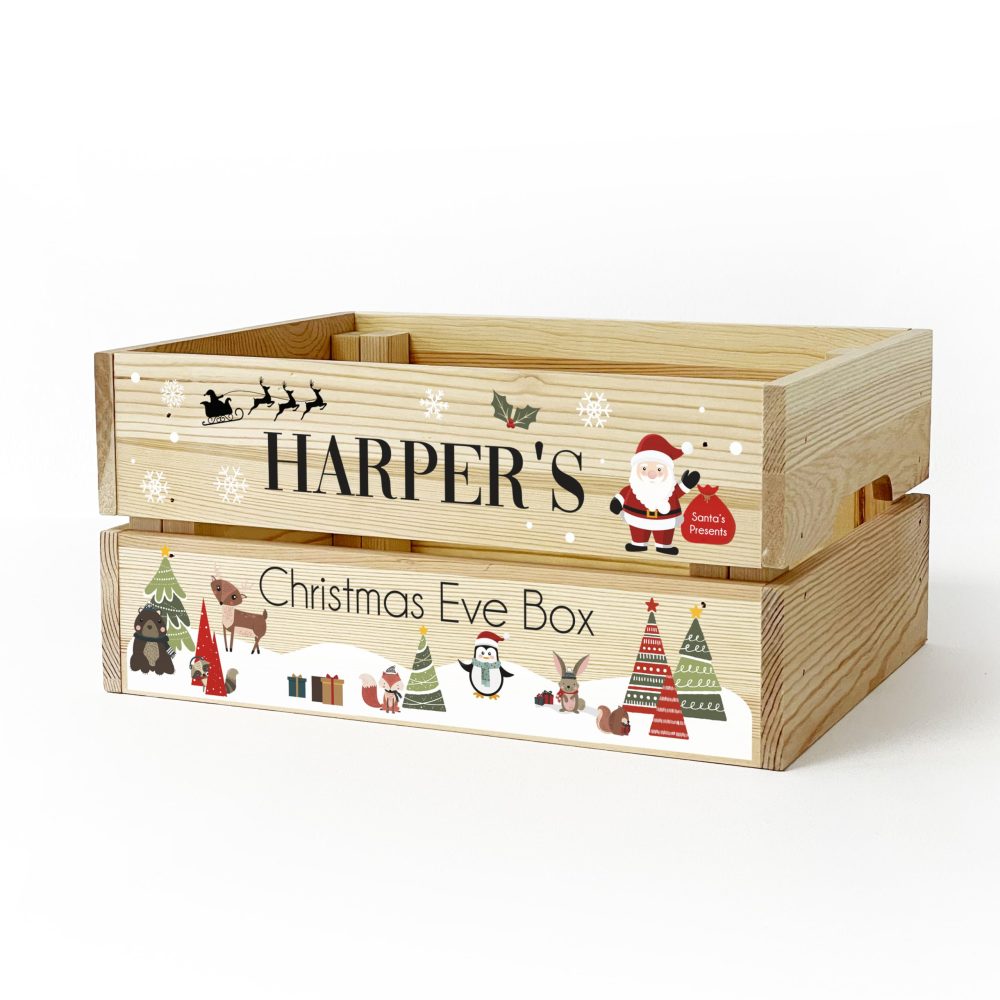 Personalised Children's Christmas Eve Crate, Wooden Christmas Eve Box For Kids - Image 3