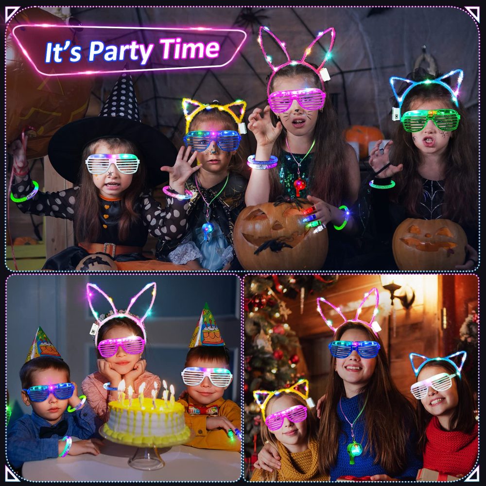 Light Up Toys Party Bag Fillers for Kids - Glow Party Supplies 65 Pack Led Birthday Party Favors for Kids Boys Girls, 5 Light Up Glasses 10 Bracelets 5 Flashing Headbands 5 Necklaces 40 Finger Lights - Image 7
