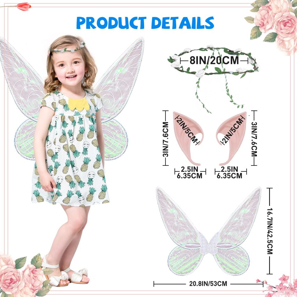 Fairy Wings for Girls Women,Butterfly Wings for Adults, Halloween Costume Angel Wings with Headband Elf Ears Dress Up Cosplay Party (White) - Image 2