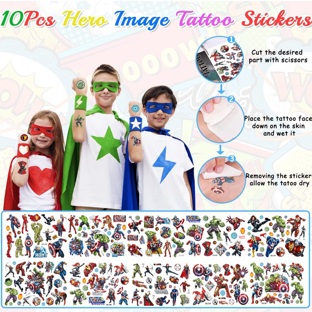 40Pcs Avenger Party Favors for Kids, Superhero Theme Party Supplies with Slap Bracelets Keychain Tattoos Stickers and Goodie Gift Bags Assorted Toys for Kids Boys Girls Birthday Party Decoration - Image 6