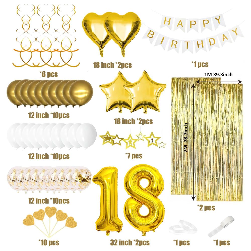 LKFDTW 18th Birthday Decoration for Girl, Gold Happy 18th Birthday Banner, 18th Birthday Balloons, Confetti Latex Balloon Tinsel Curtains Bunting for Women Party Supplies - Image 4