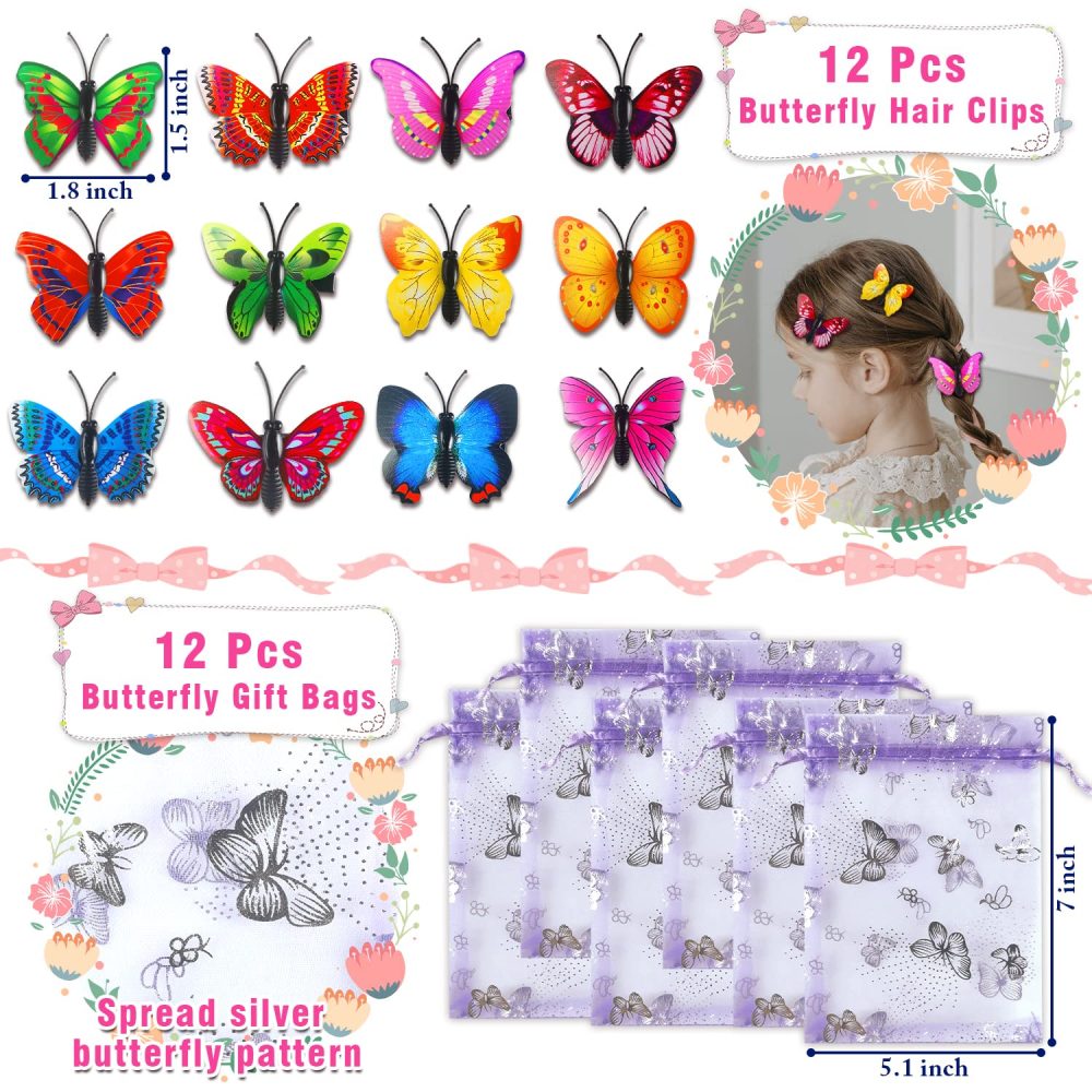 Leesgel Butterfly Party Supplies, 132pcs Party Bag Fillers for Kids Girls Butterfly Party Decorations Birthday Favours - Butterfly Hair Clips Bracelet Rings Temporary Tattoos Butterfly Stickers - Image 5