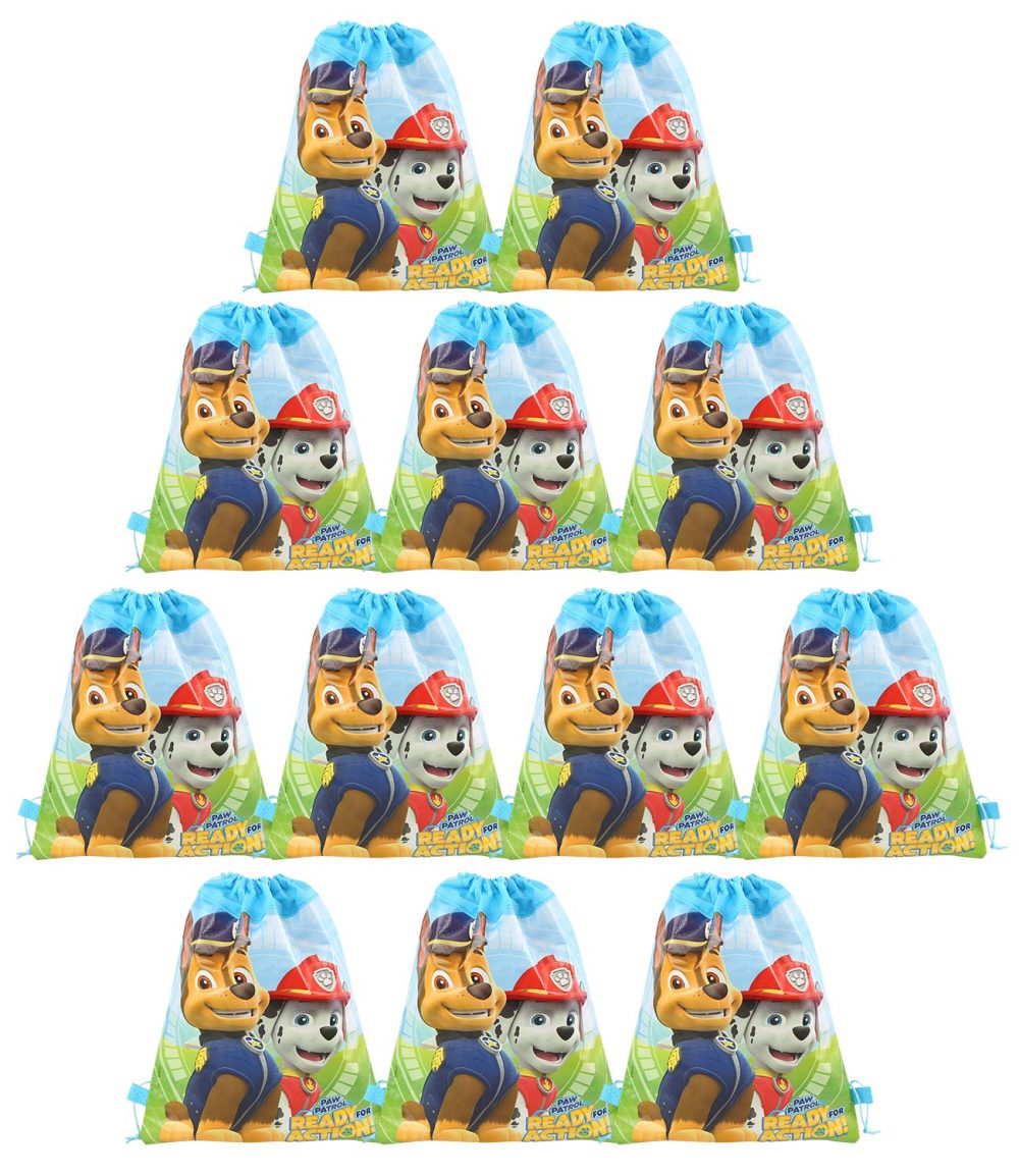 Qemsele 12pcs Kids Party Bags, Children Cartoon Reusable Drawstring Backpacks for Birthday Party Favors Give Aways Supplies Gift Treat Goodie Bags for Boys Toddlers (Paw Patrol)
