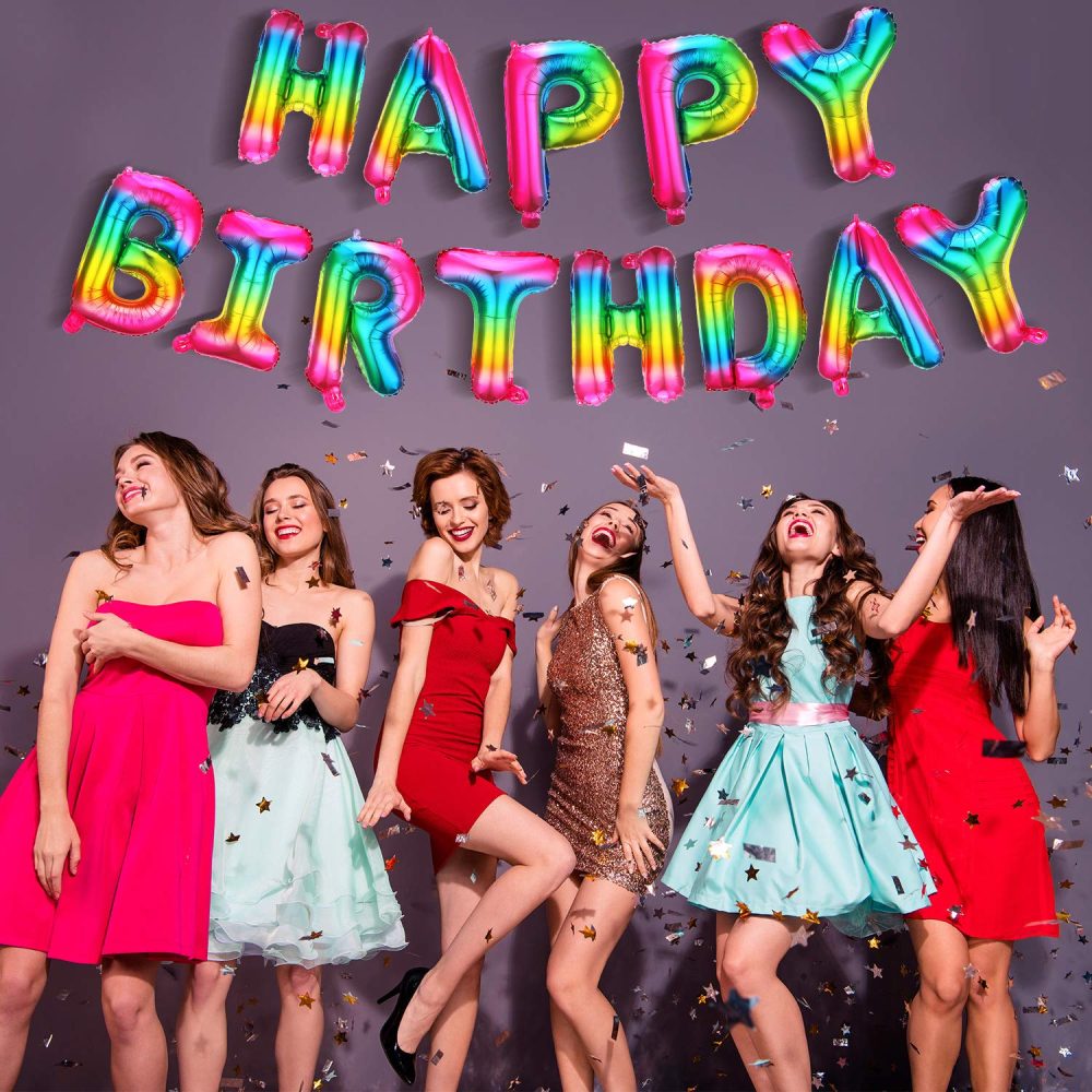 16 Inch Happy Birthday Balloon Banner Rainbow Self Inflating Metallic Aluminum Foil Letter Balloons Ribbon Included for Kids Adults Wedding Festival Holiday Party Decorations - Image 3