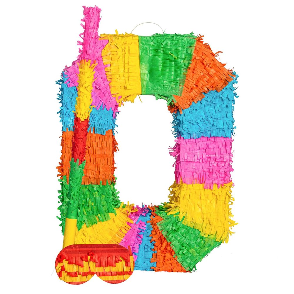 Fax Potato Number 0 Pinata Set with Stick & Blindfold - 50 x 7.5 x 35cm - Rainbow