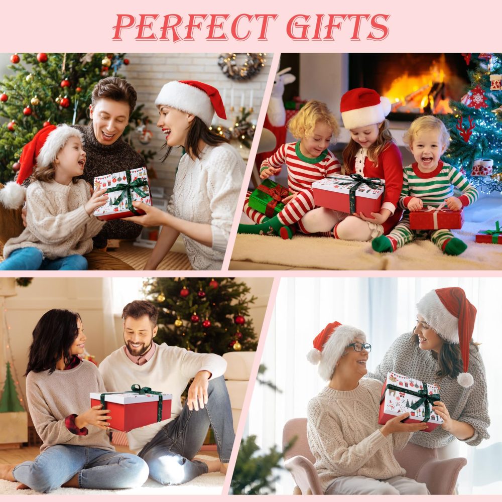 Christmas Boxes with Lids Large Christmas Eve Gift Boxes Christmas Eve Box, 280 X 207 X 100 mm Gift Boxes for Presents, Empty Christmas Box with Ribbon Card for Christmas Party Favor Supplies - Image 2
