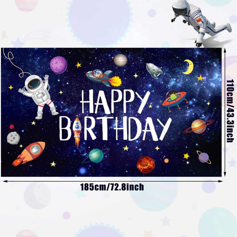 Boao Outer Space Happy Birthday Photography Background Astronaut Rocket Backdrop Banner for Children's Birthday Galaxy Planet Party Photo Booth Backdrop,White,6.1 x 3.6 Feet - Image 6