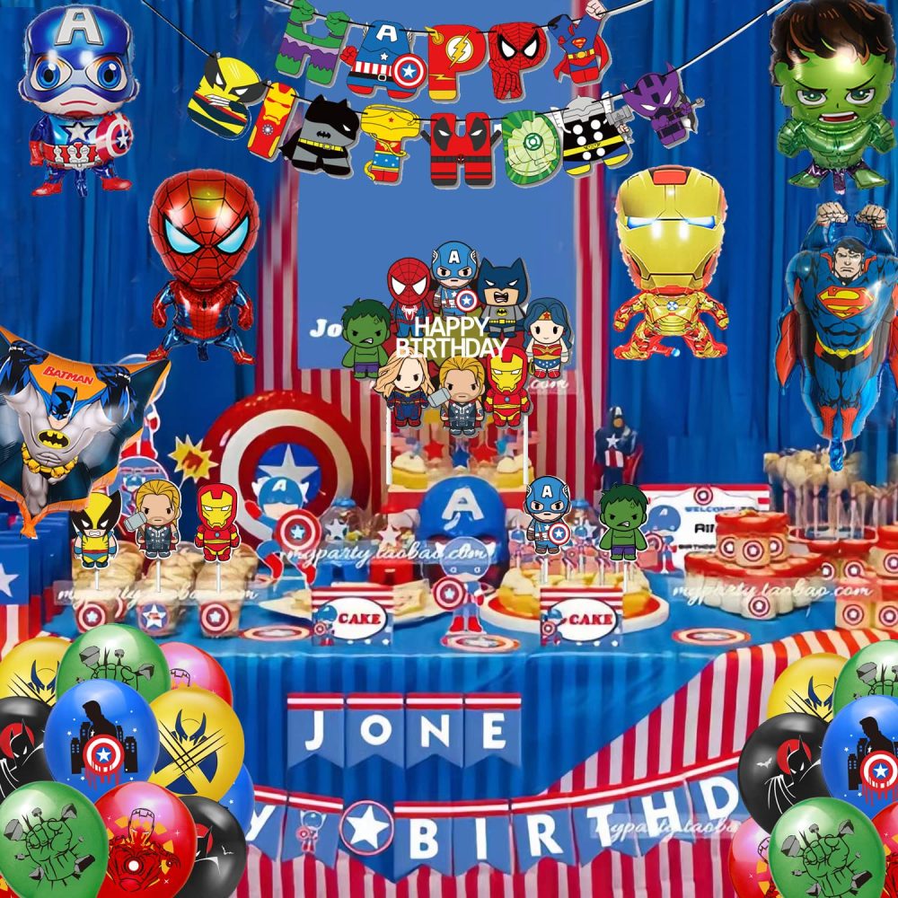 Superhero Birthday Party Decorations Avenger Party Supplies - Happy Birthday Banner Super hero Large Foil Balloons Cake Topper for Kid's Boys, girls Superhero Themem Party Decor Supplies (C) - Image 7
