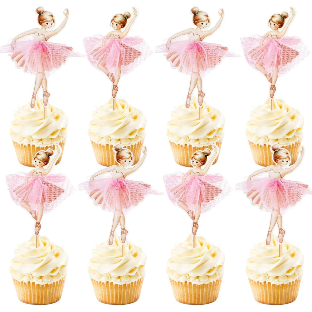 24 Pcs Ballerina Cupcake Toppers Pink Ballet Girl Cupcake Toppers Ballet Cupcake Decoration Picks for Ballerina Theme Baby Shower Birthday Party Cake Decoration Supplies