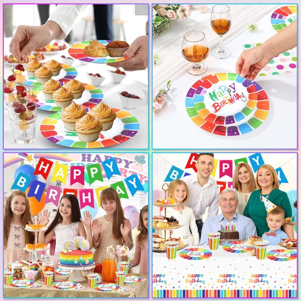 DUGEHO Birthday Party Tableware Balloon Paper Plates Kids Birthday Set Including Tablecloth Plates Cups Napkins Straws for Baby Shower Birthday Wedding Party (16 Guests) - Image 3