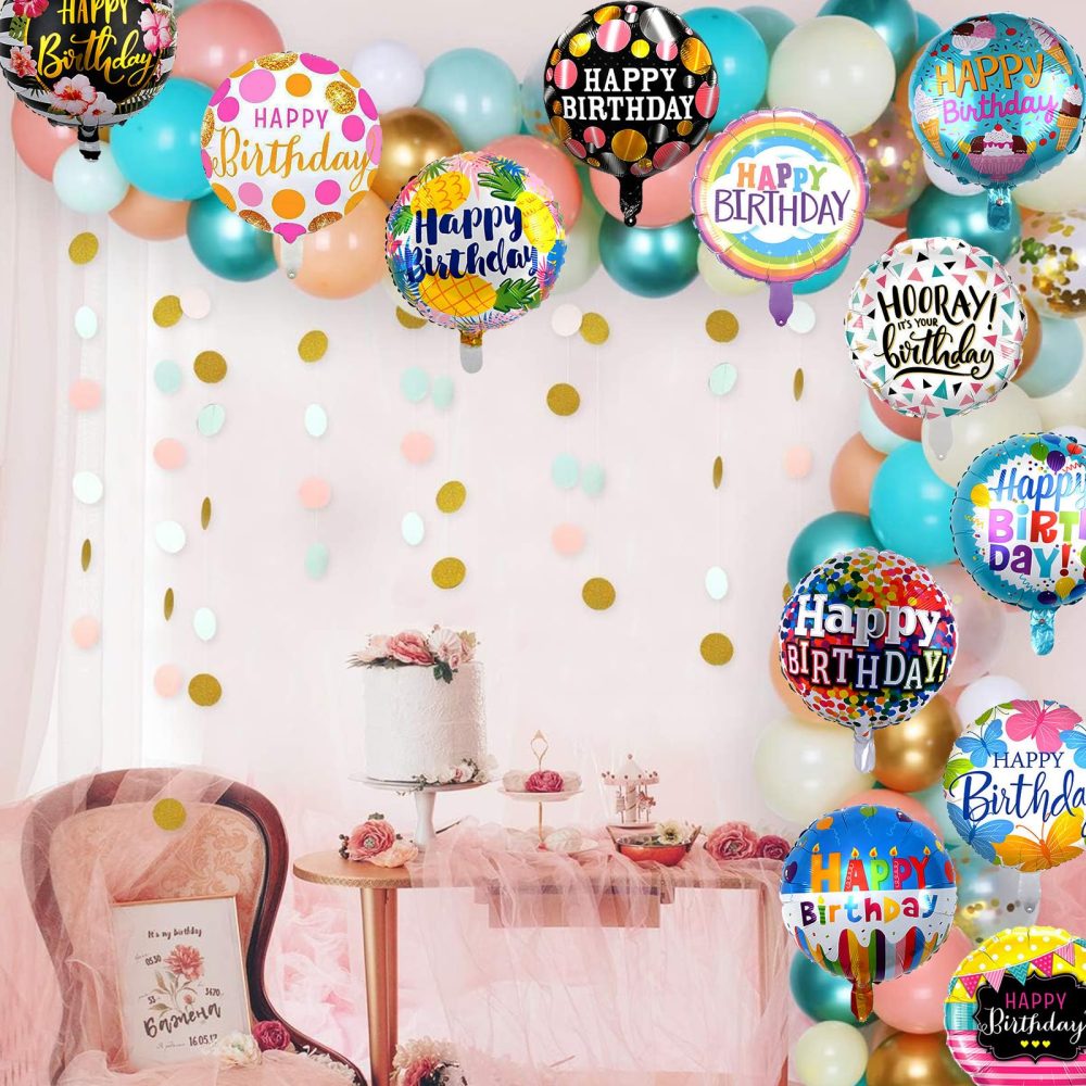 36PCS Happy Birthday Foil Balloons, 18" Round Mylar Helium Balloon Floating Inflatable Birthday Balloons for Birthday Parties Baby Shower Decoration Supplies - Image 2