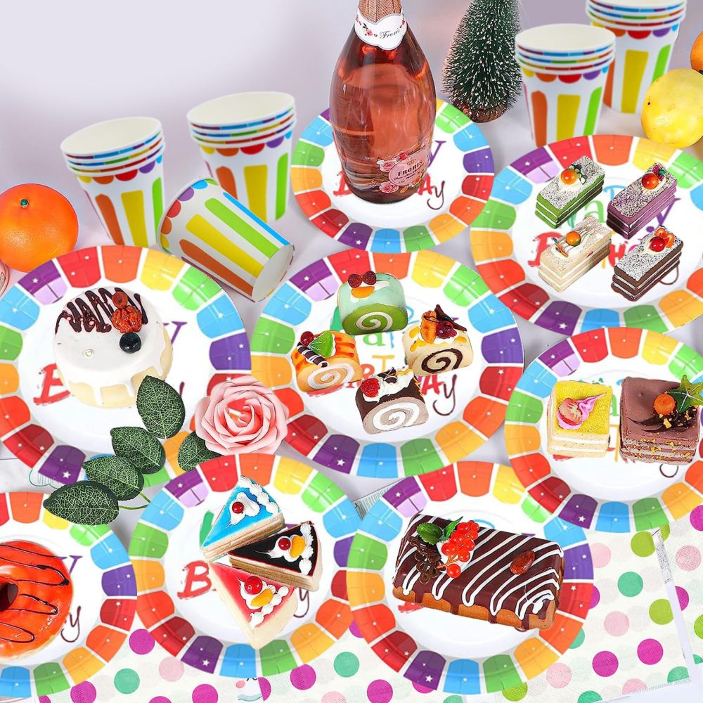 DUGEHO Birthday Party Tableware Balloon Paper Plates Kids Birthday Set Including Tablecloth Plates Cups Napkins Straws for Baby Shower Birthday Wedding Party (16 Guests) - Image 5