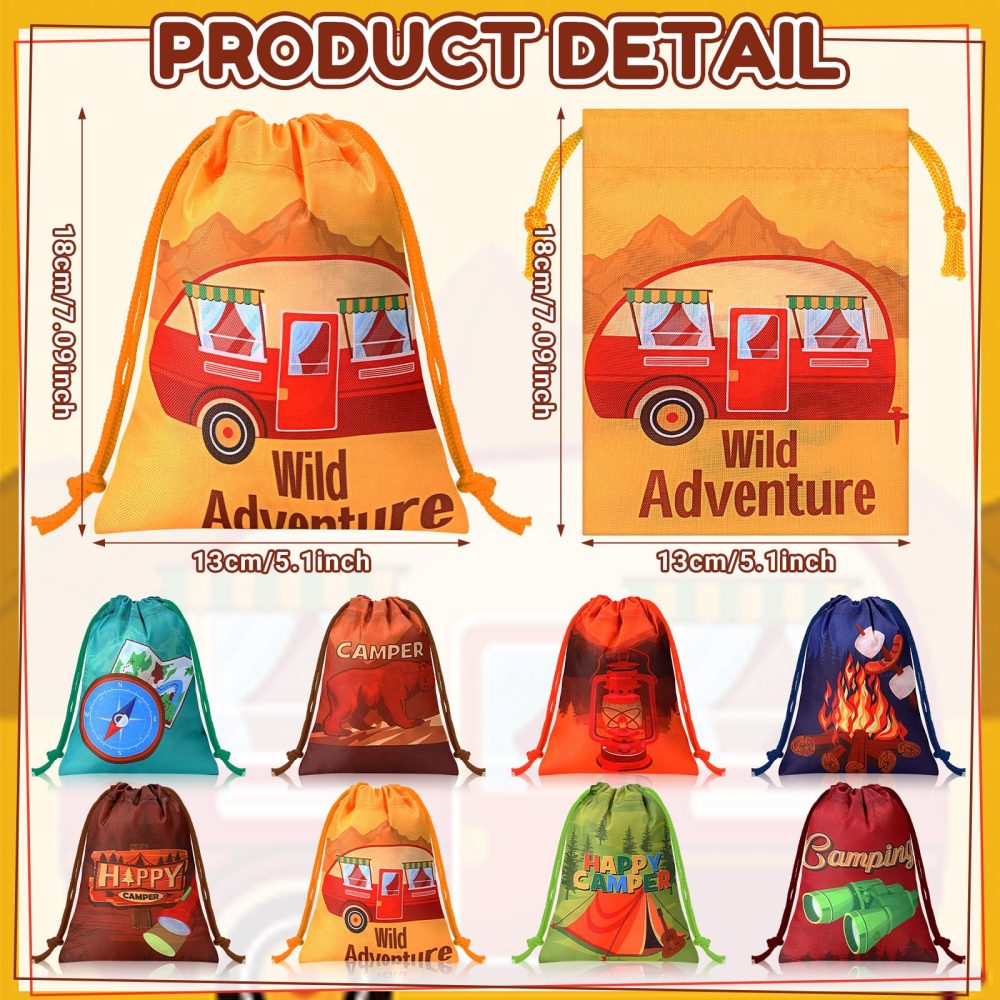 Cunno 24 Pieces Camping Party Favor Bags Camping Gift Treat Bags Camper Theme Goodie Candy Bags Camping Adventure Drawstring Bags for Birthday Hiking Camp Adventure Party Supplies - Image 7