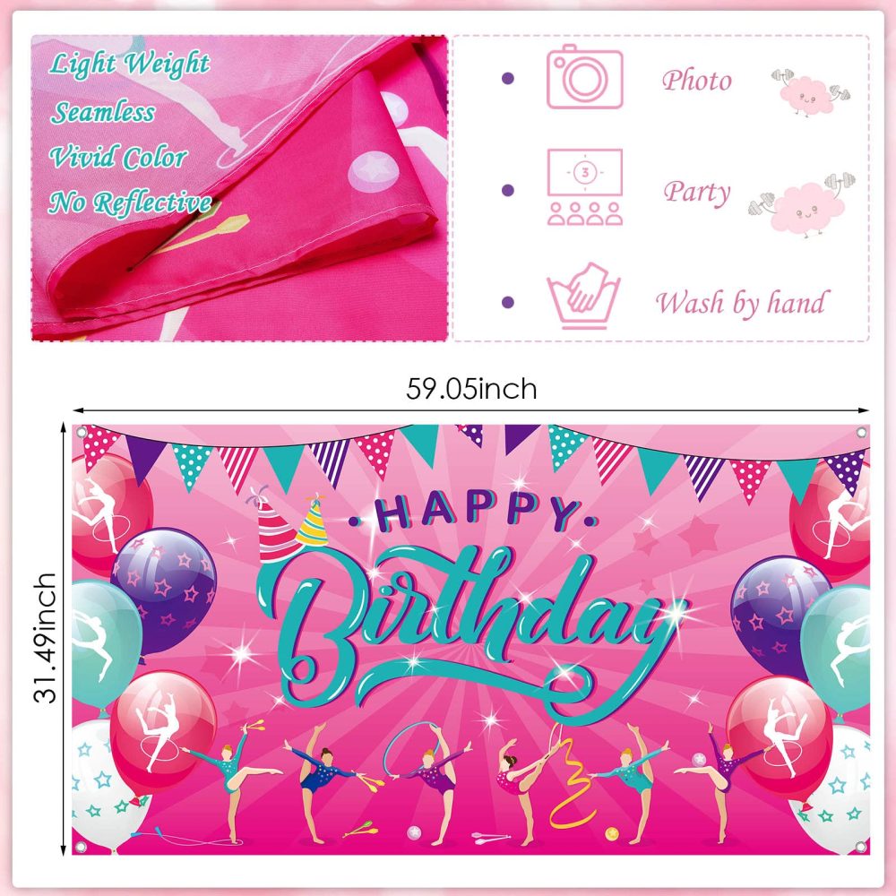 Gymnastics Birthday Party Decorations Gymnastics Photography Backdrops Gymnastics Party Decorations Girls Backdrop Gymnastics Party Supplies for Birthday Baby Girl Shower Party Supplies - Image 8