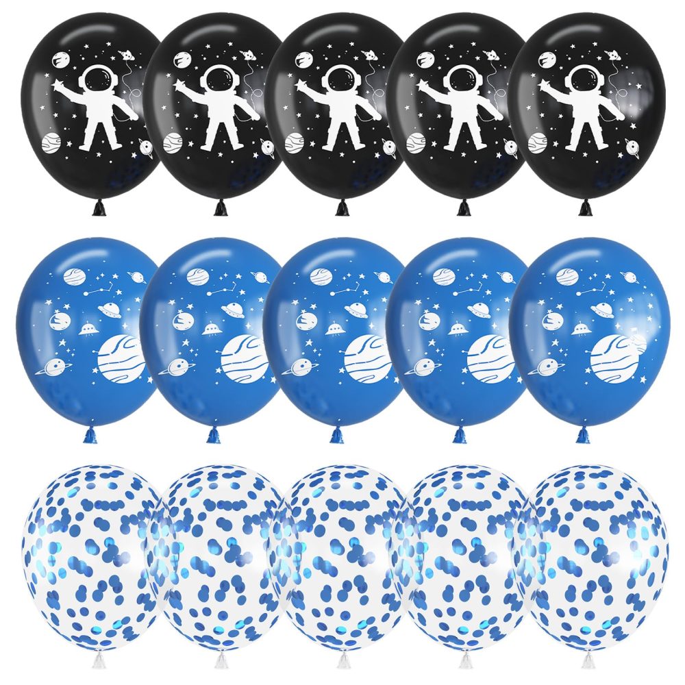 Space Party Balloons, 12 Inch Outer Space Themed Party Balloons Set Blue Black Confetti Helium Latex Balloons Astronaut Planet Balloons for Kids Boys Birthday Baby Shower Party Decoration Supplies - Image 2