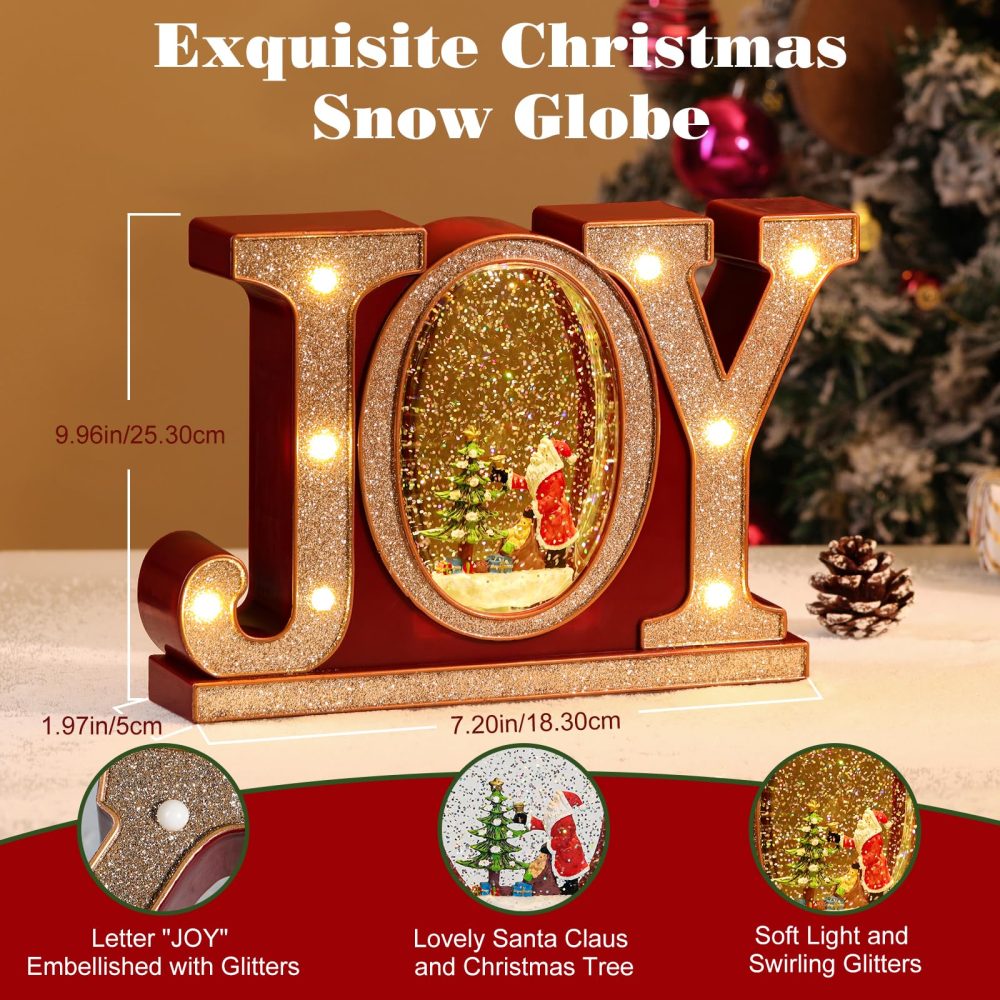 Lewondr Christmas Snow Globes with Music and Light, JOY Crystal Ball with 8 Different Christmas-themed Songs, 6 Hours Timer Function Snow Globe Powered by USB & Battery for Dining Table, Fireplace - Image 7