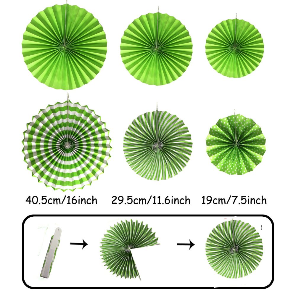 ZERODECO Party Decoration, 21 Pcs Green Hanging Paper Fans, Pom Poms Flowers, Garlands String Polka Dot and Triangle Bunting Flags for Golf Party Dinosaur Birthday Parties Arbor Day - Image 7