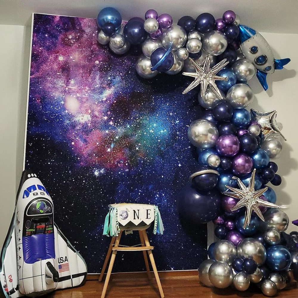 Outer Space Balloons, 12 Inches Galaxy Blue Purple Balloons with Metallic Black Silver Balloons, Outer Space Party Decorations for Kids Boys Astronaut Space Birthday Party Decorations - Image 3