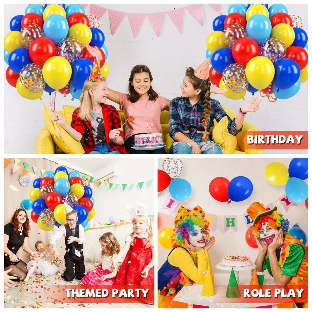 Paready Red Yellow Blue Balloons, 50 Pcs Carnival Circus Party Balloons, 12 Inch Royal Light Blue Matt Red Yellow Confetti Balloons Helium for Kids Baby Shower Birthday Circus Theme Party Decorations - Image 7