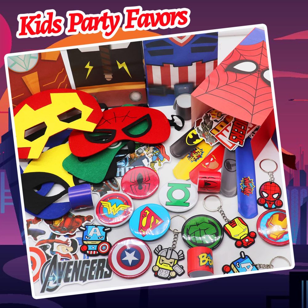 Beamely 110Pcs Avenger Party Bag Fillers for Kids Boys Girls, Superhero Theme Assorted Pinata Toys with Slap Bands Masks Stickers Keychains Gift Bags Badges Lucky Dip Prize Favours for Birthday - Image 3
