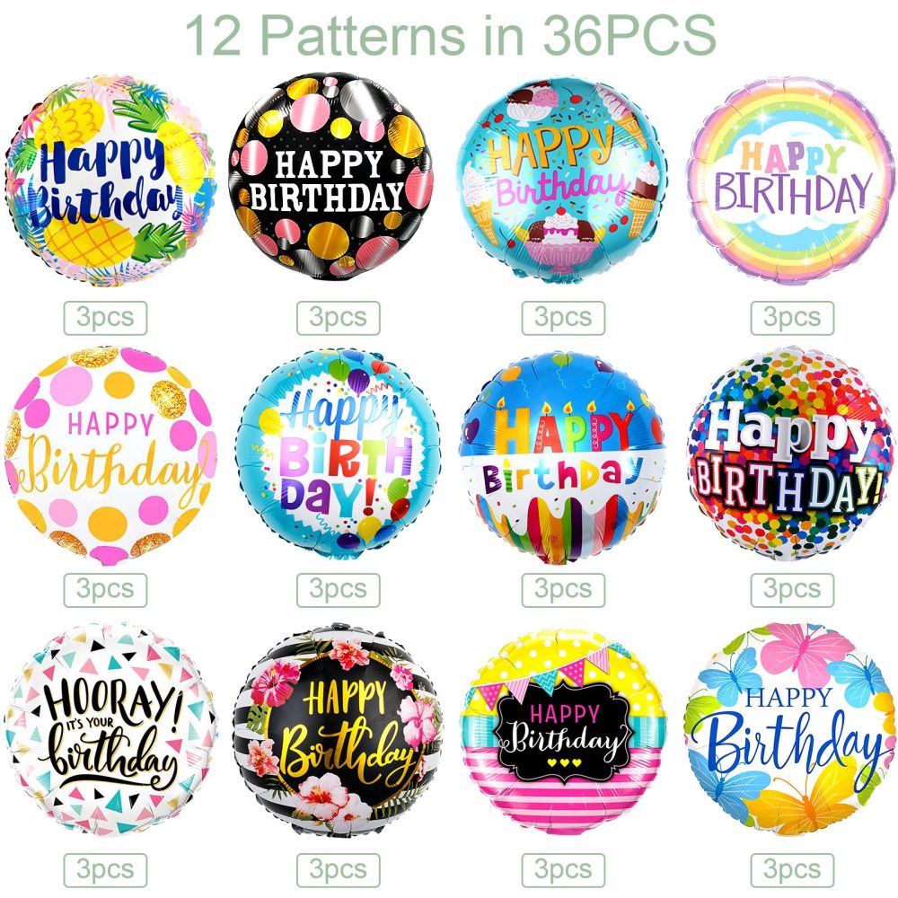 36PCS Happy Birthday Foil Balloons, 18" Round Mylar Helium Balloon Floating Inflatable Birthday Balloons for Birthday Parties Baby Shower Decoration Supplies - Image 6