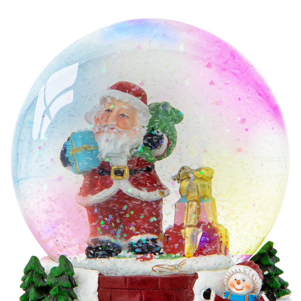 Celebright Christmas Musical Snow Globe - Plays 8 Songs Including Jingle Bells & Lights Up with Changing LED Colours - Large 14cm (Santa & Child Sledging) - Image 6