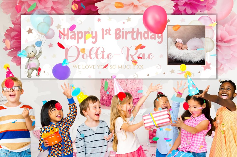 Large Personalised Banner Any Occasion Name with Photo for Men Women Boys Girls (6ftx2ft with PHOTO, Teddy Bear Pink) - Image 7