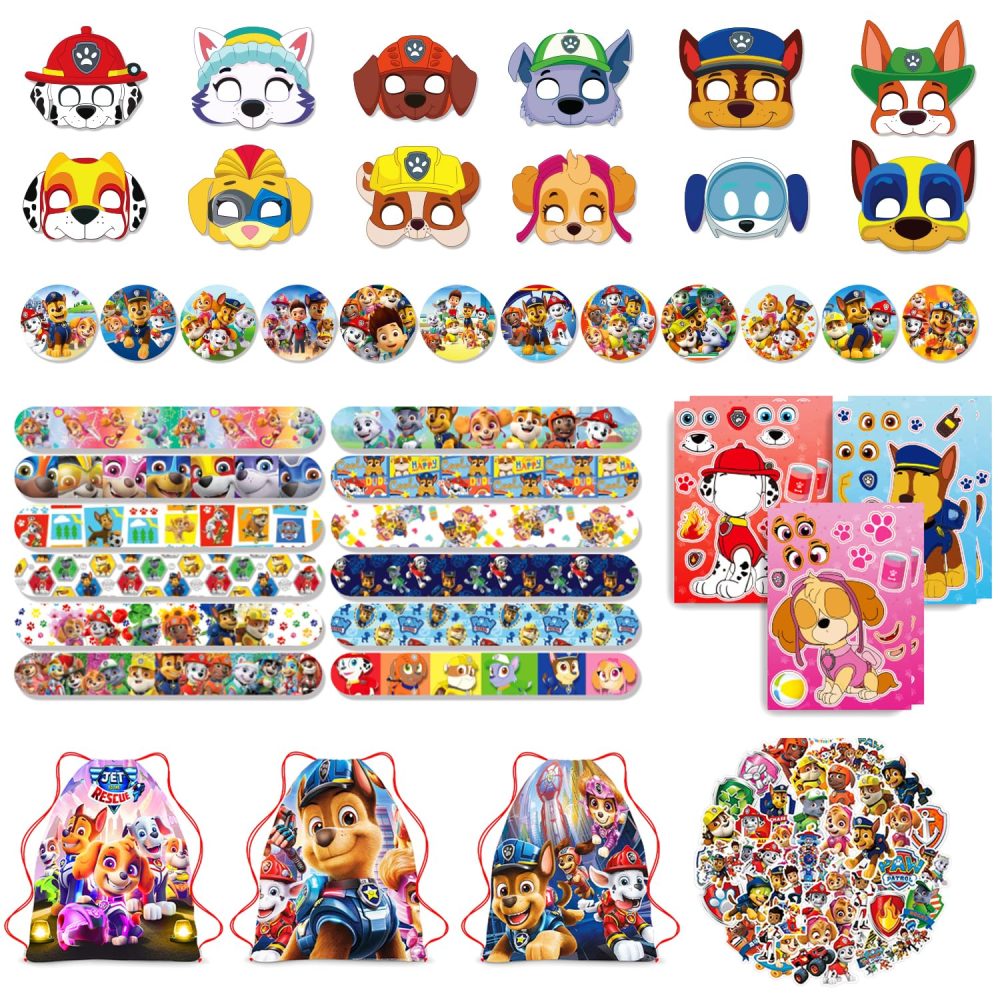Deluisho Dog Patrol Party Bags, Party Bag Fillers for Kids, Dog Birthday Party Bags,Dog Paw Party Favours Set, Dog Party BirthdaySupplies, IncludingMasks, Stickers, Clap Rings, Badges, Drawstring Bags