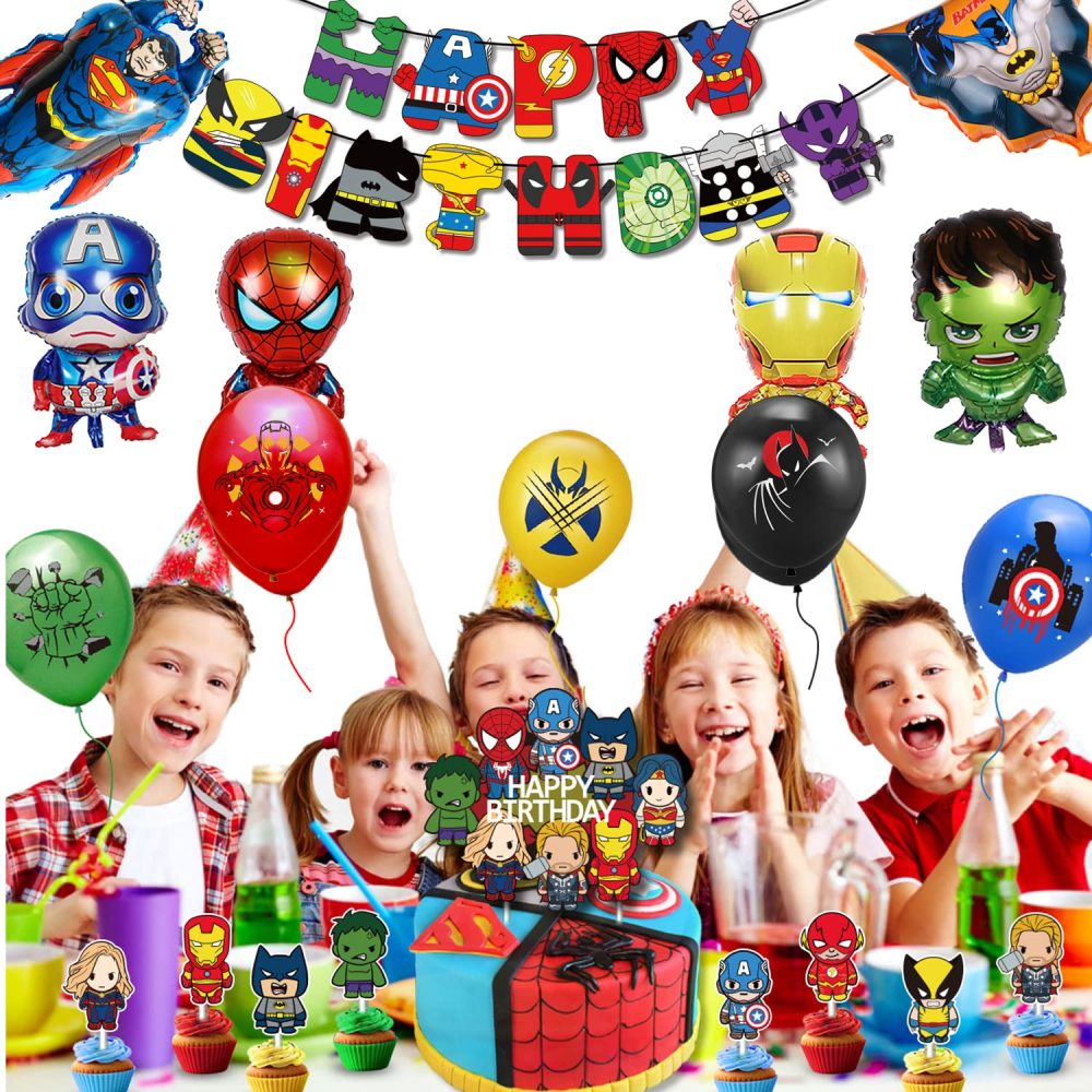 Superhero Birthday Party Decorations Avenger Party Supplies - Happy Birthday Banner Super hero Large Foil Balloons Cake Topper for Kid's Boys, girls Superhero Themem Party Decor Supplies (C) - Image 6