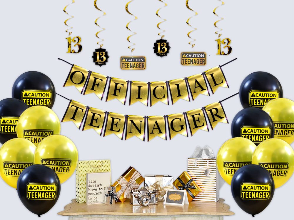 Funny OFFICIAL TEENAGER 13th Birthday Party Pack - Gold & Black 13th Birthday Party Supplies, Decorations and Favors - Image 4