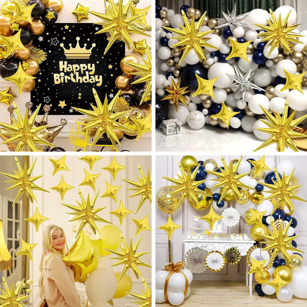 12PCS Gold Star Balloons, Gold Explosion Star Balloons Aluminum Foil Balloons Spike Balloons for Birthday, Baby Shower, Bachelorette Party, Disco Party Decorations Supplies - Image 5