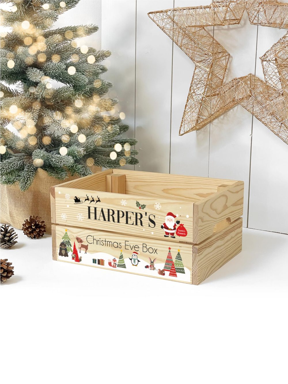 Personalised Children's Christmas Eve Crate, Wooden Christmas Eve Box For Kids - Image 4