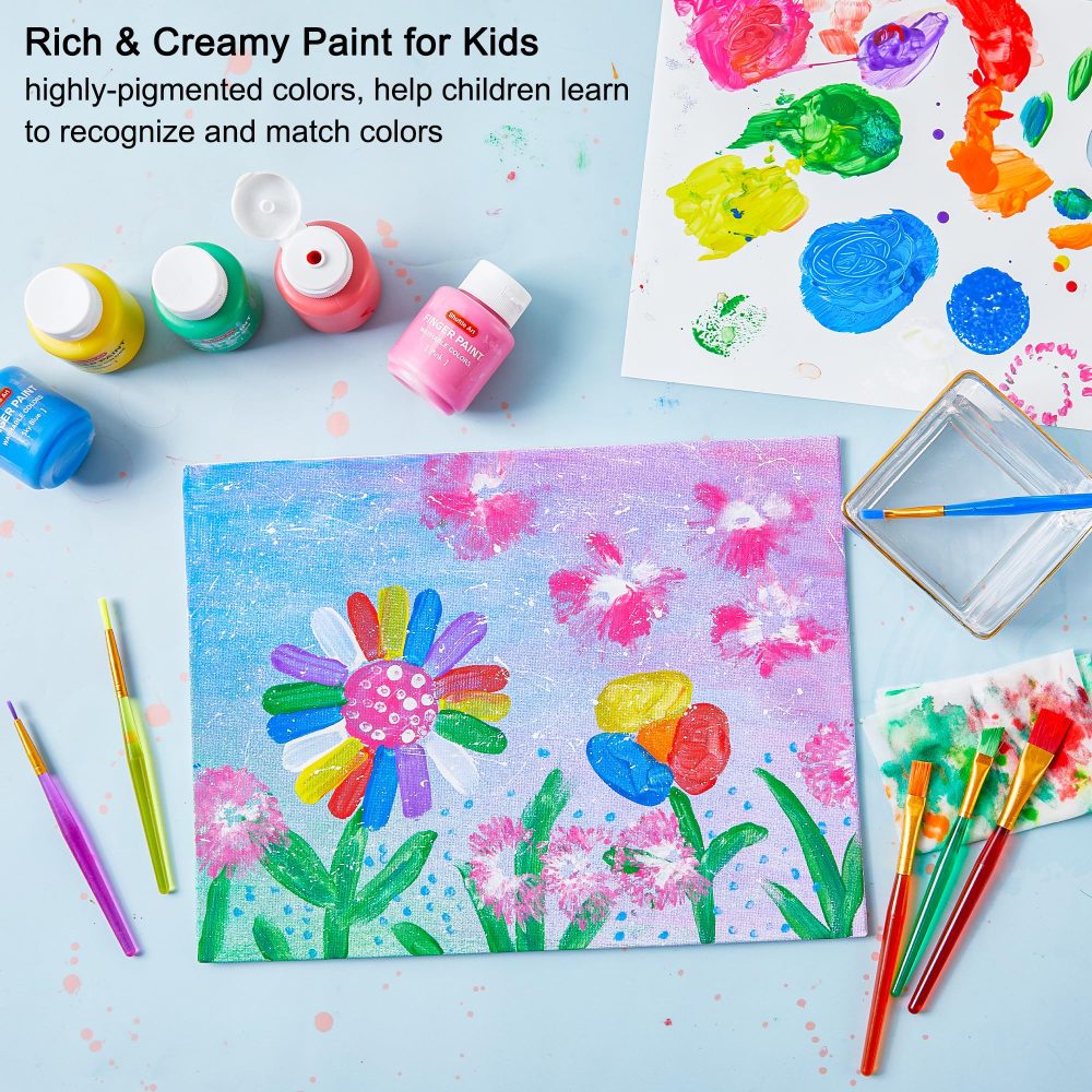 Shuttle Art Washable Finger Paint Set, 53 Pack Kids Paint Set with 14 Colours(60ml) Finger Paints, Brushes, Finger Paint Pad, Sponge, Palette, Smock, Bucket, NonToxic for Toddlers Early Education - Image 5