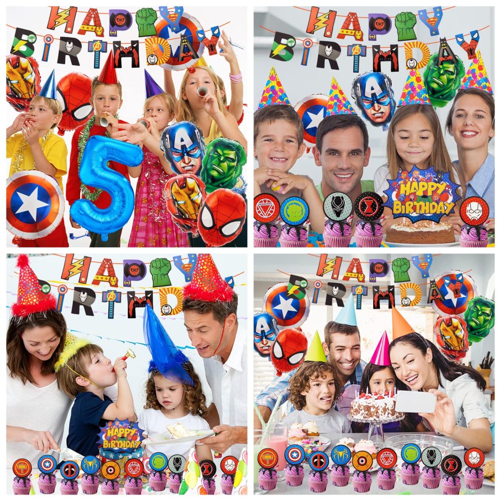 FC Ballons5 21pcs Party Decorations, 5th Super hero Party Decorations, Happy Birthday Mar vel Birthday Banner, Cake Toppers, Balloons for Party Decoration - Image 2