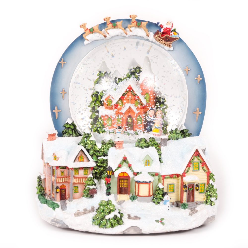 WeRChristmas Scene Musical Animated Snow Globe Christmas Decoration-20cm, Yellow|Beige|White
