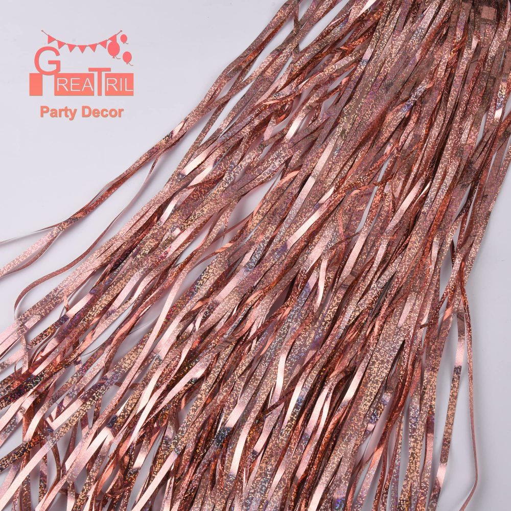 Rose Gold Tinsel Curtain Party Backdrop - GREATRIL Foil Fringe Curtain Streamers for Bachelorette Party Decorations Bride Be Party Streamers 2 Packs (Rose Gold) - Image 3
