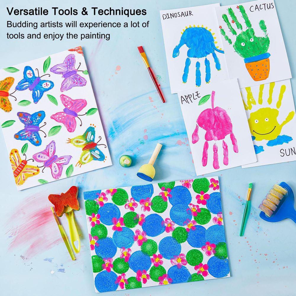 Shuttle Art Washable Finger Paint Set, 53 Pack Kids Paint Set with 14 Colours(60ml) Finger Paints, Brushes, Finger Paint Pad, Sponge, Palette, Smock, Bucket, NonToxic for Toddlers Early Education - Image 6