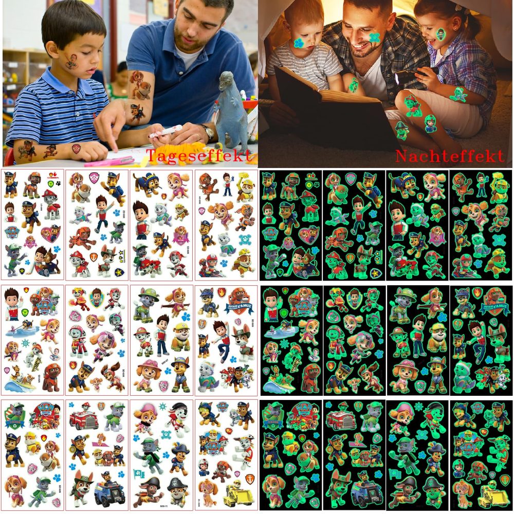 Tattoos for Kids 12 Sheets, Luminous Paw Patrol Temporary Tattoos,Glow In Dark Children Tattoos,Kids Tattoos Stickers for Boys Girls Party Bag Fillers Birthday Party Favours Games Stuff Supplies - Image 5