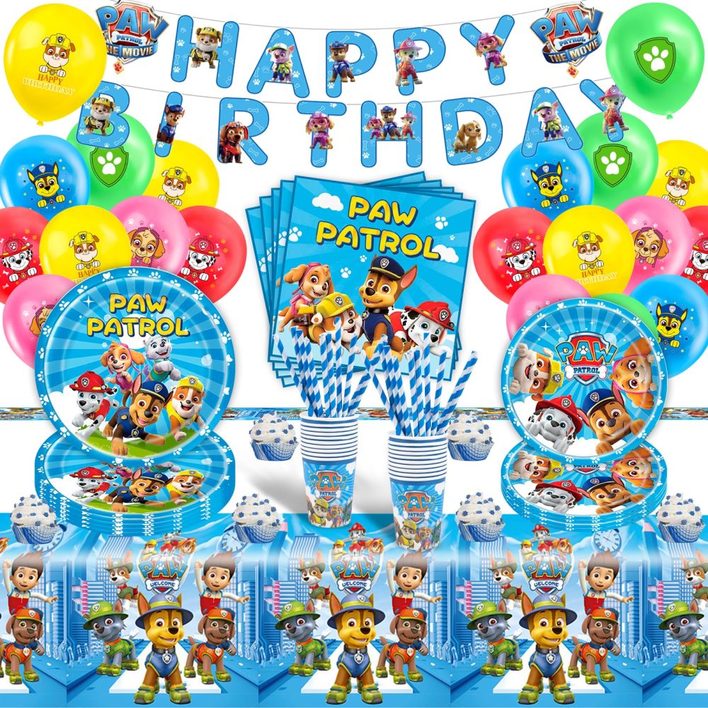 WD1. yumcute 82Pcs Supplies Set+Party Ballons, Party Tableware Set, Reusable Birthday Party Paper Plates Cups Napkins and Tablecloth Sets Kids Birthday Decorations for 20 Guests