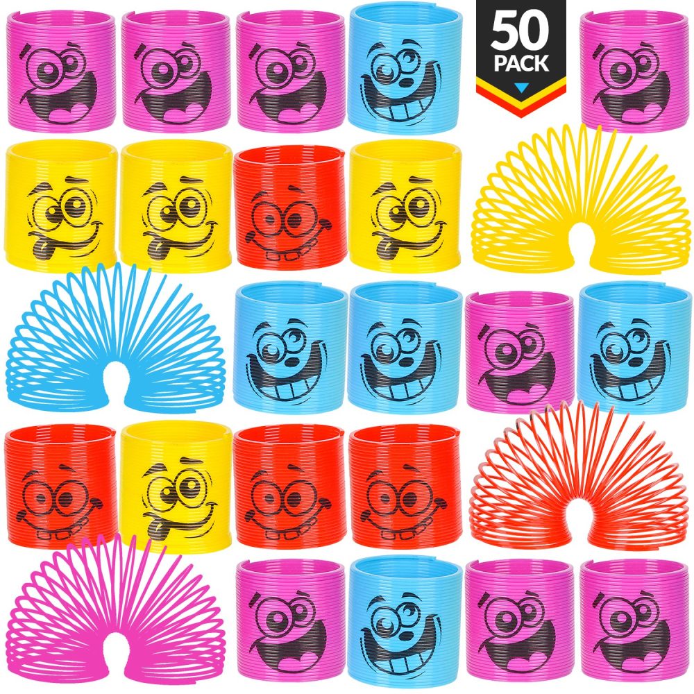 Mega Pack of 50 Coil Spring Toy for Kids - Assorted Silly Faces and Colours, Plastic Mini Spring Toy - Party Bag Fillers for Kids Party Favours, Prizes, Stocking Fillers - Image 6