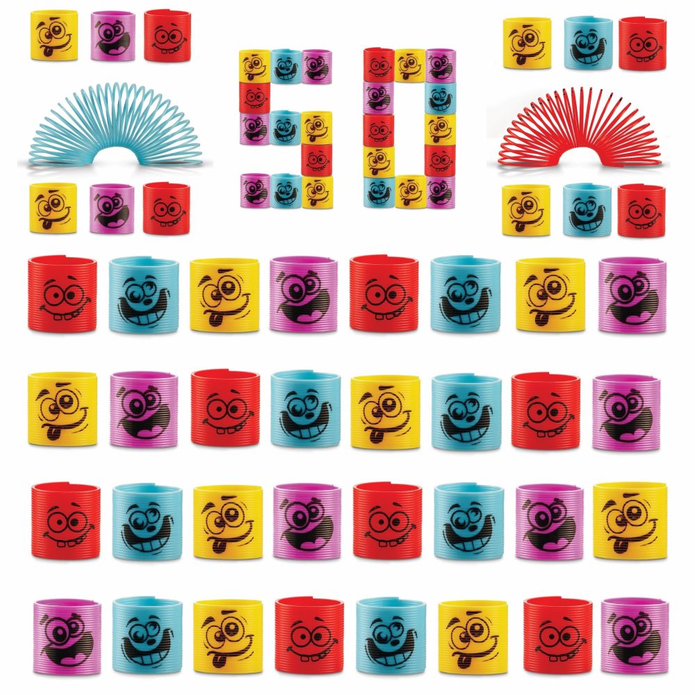 Mega Pack of 50 Coil Spring Toy for Kids - Assorted Silly Faces and Colours, Plastic Mini Spring Toy - Party Bag Fillers for Kids Party Favours, Prizes, Stocking Fillers