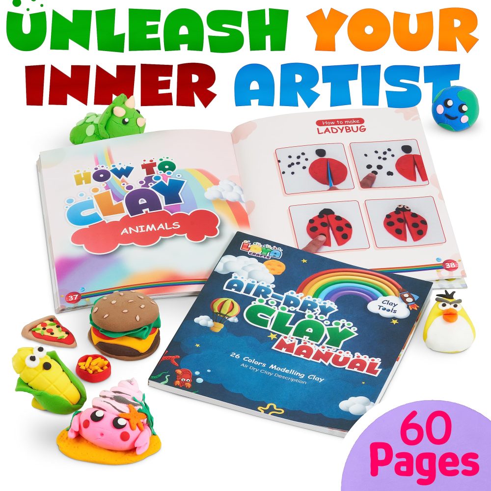 Air Dry Clay for Kids for Kids, 26 Colors Modelling Clay with 8 Tools, Project Booklet, 26 Poly Bags, Soft Ultra Light Magic Clay, Quick Drying Foam Clay for Children, Art & Craft Kits - Image 6