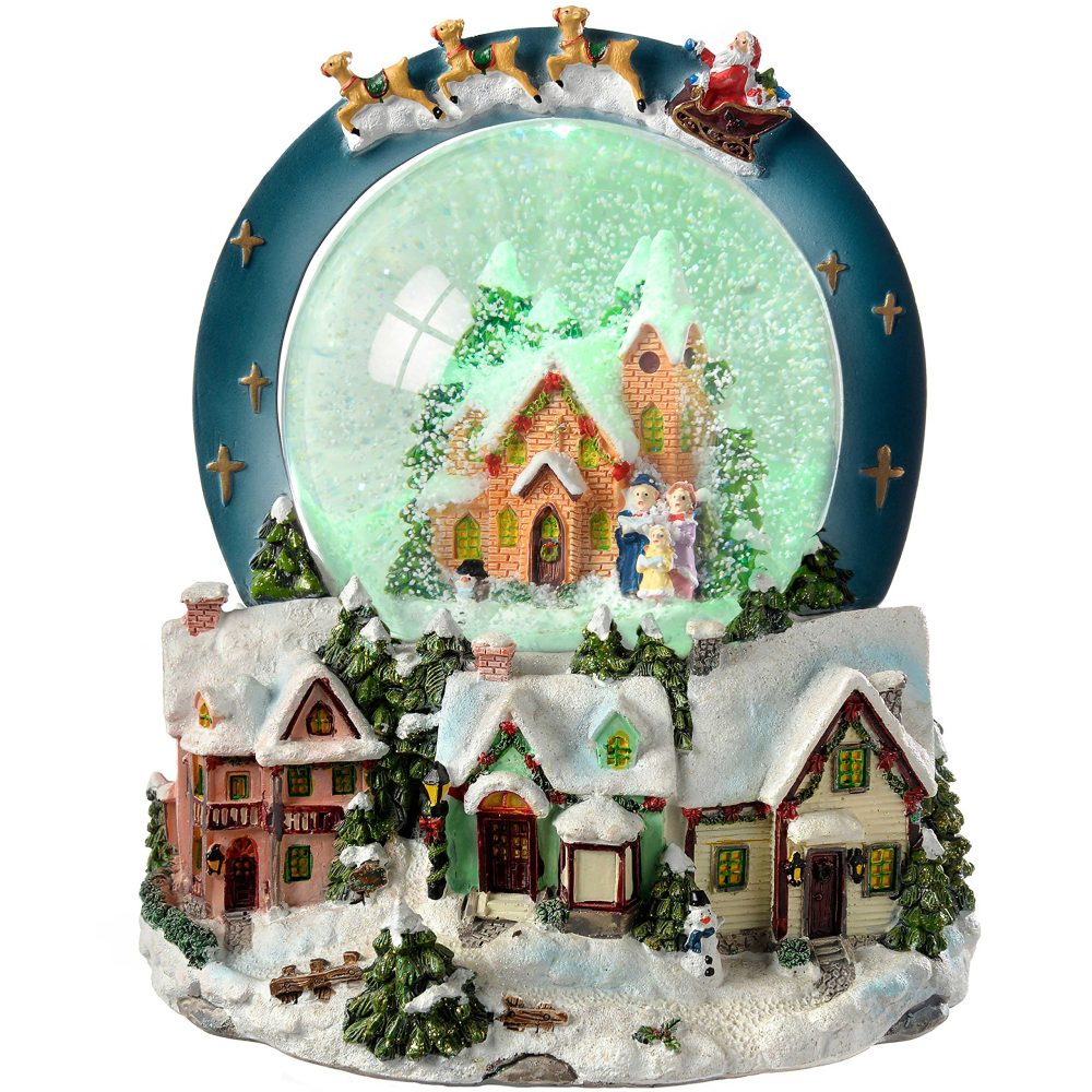 WeRChristmas Scene Musical Animated Snow Globe Christmas Decoration-20cm, Yellow|Beige|White - Image 2