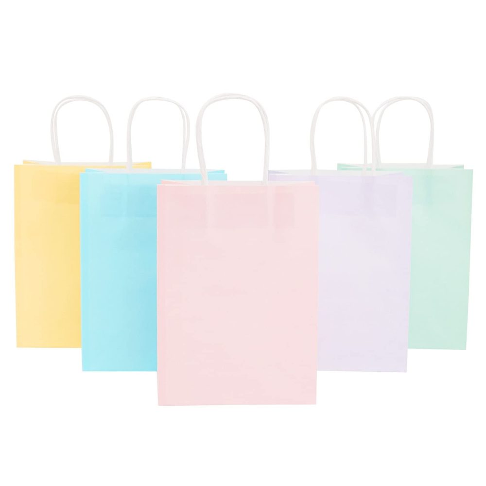 25 Pack Pastel-Colored Paper Gift Bags with Handles for Goodies, Birthday Party Favours, 16cm x 9cm x 23cm, 5 Rainbow Colors - Image 4