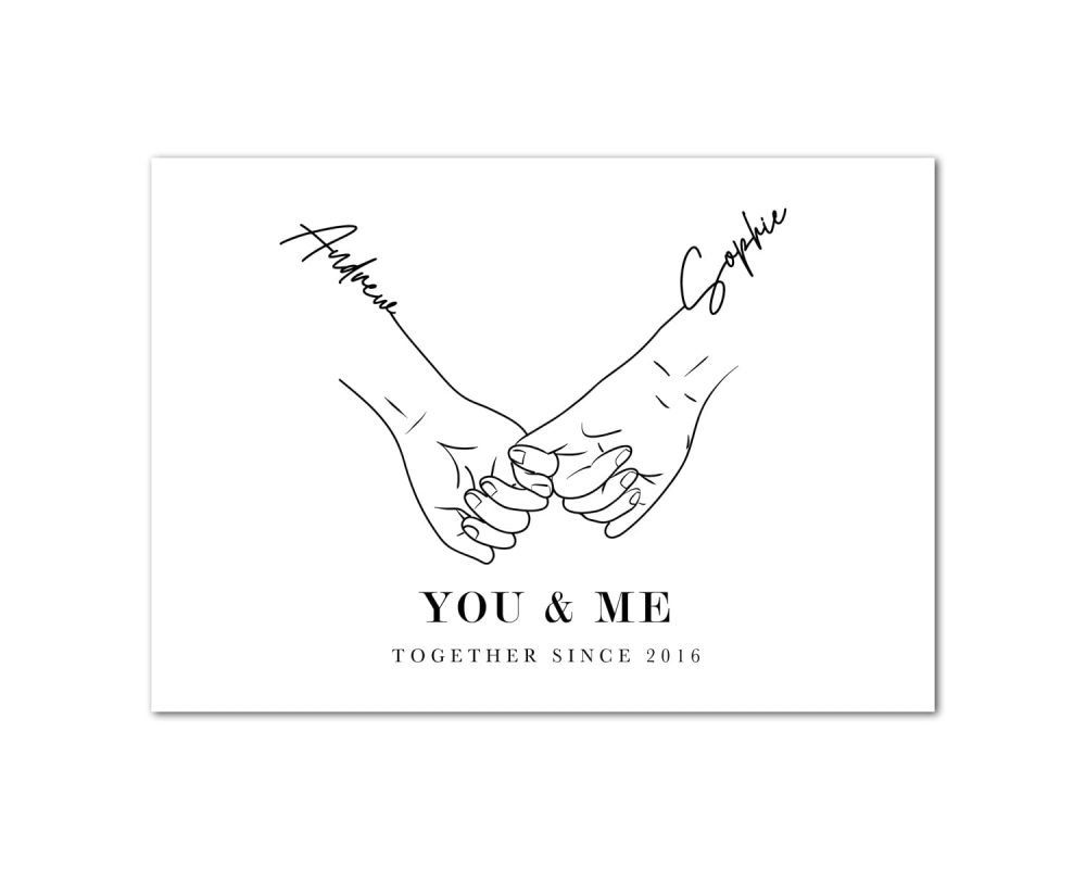 Mooseys Personalised Beautiful Valentines Gift, Holding Hands Engagement Wedding Print for His or Her, Husband and Wife - Image 2